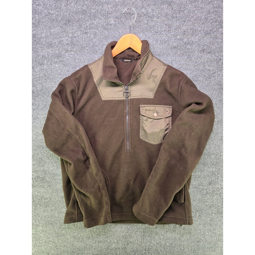 Barbour Mens Quarter Zip Fleece Pullover Brown Olive Green Mock Neck Jacket